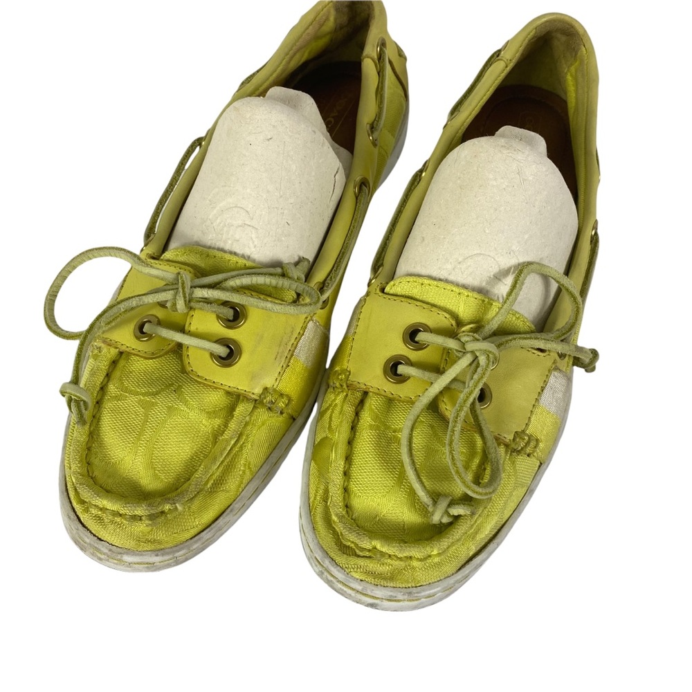 WOMEN COACH RAINEY SIGNATURE CANVAS LOAFER/BOAT SHOE Sz 9B NEON GREEN